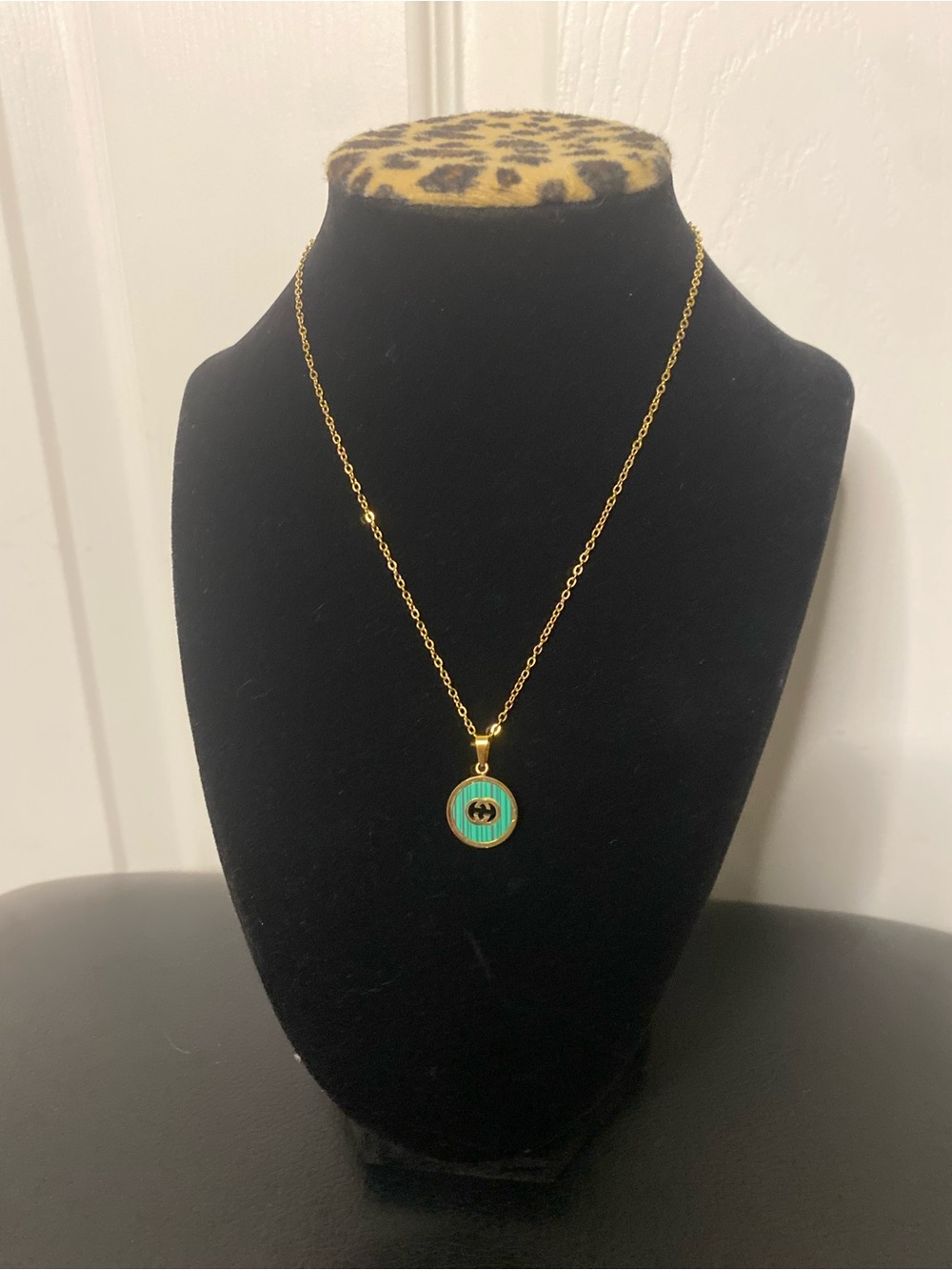 Gold-Tone Necklace with Green GG Enamel Medallion